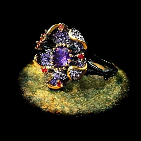 925 Sterling Silver Floral Blossom With Amethyst inspired crystal accent - Picture 4 of 16